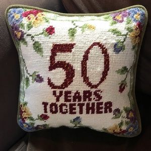Small anniversary pillow 50 years together w/velvet back. Does have a few picks